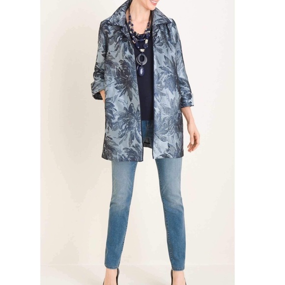 Chico’s Petite Blue Tonal Jacquard Jacket Size 4/6 - Picture 1 of 6